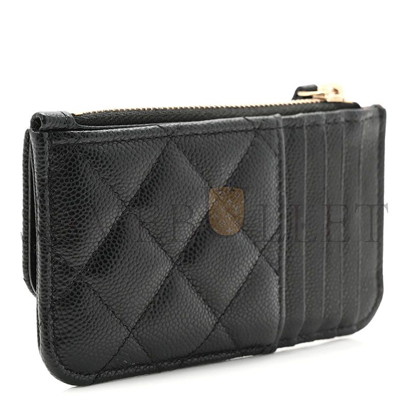 CHANEL CAVIAR QUILTED FLAP ZIP CARD HOLDER BLACK AP0374 (13*7.5*1cm)